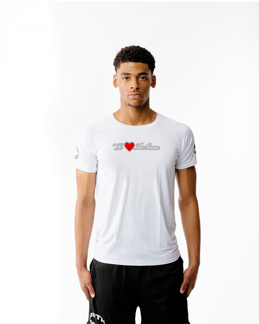 We Love The Game Compression Shirt - logo on both sleeves